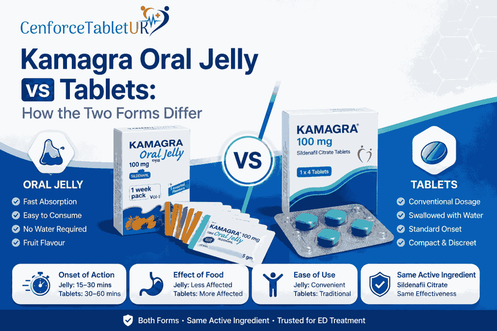 Kamagra Oral Jelly vs Tablets: differences in absorption, onset and ease of use