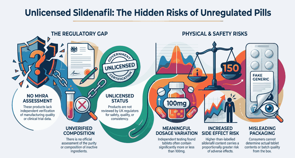 Unlicensed sildenafil risks: regulatory gaps, dosage variation, side effects and fake packaging